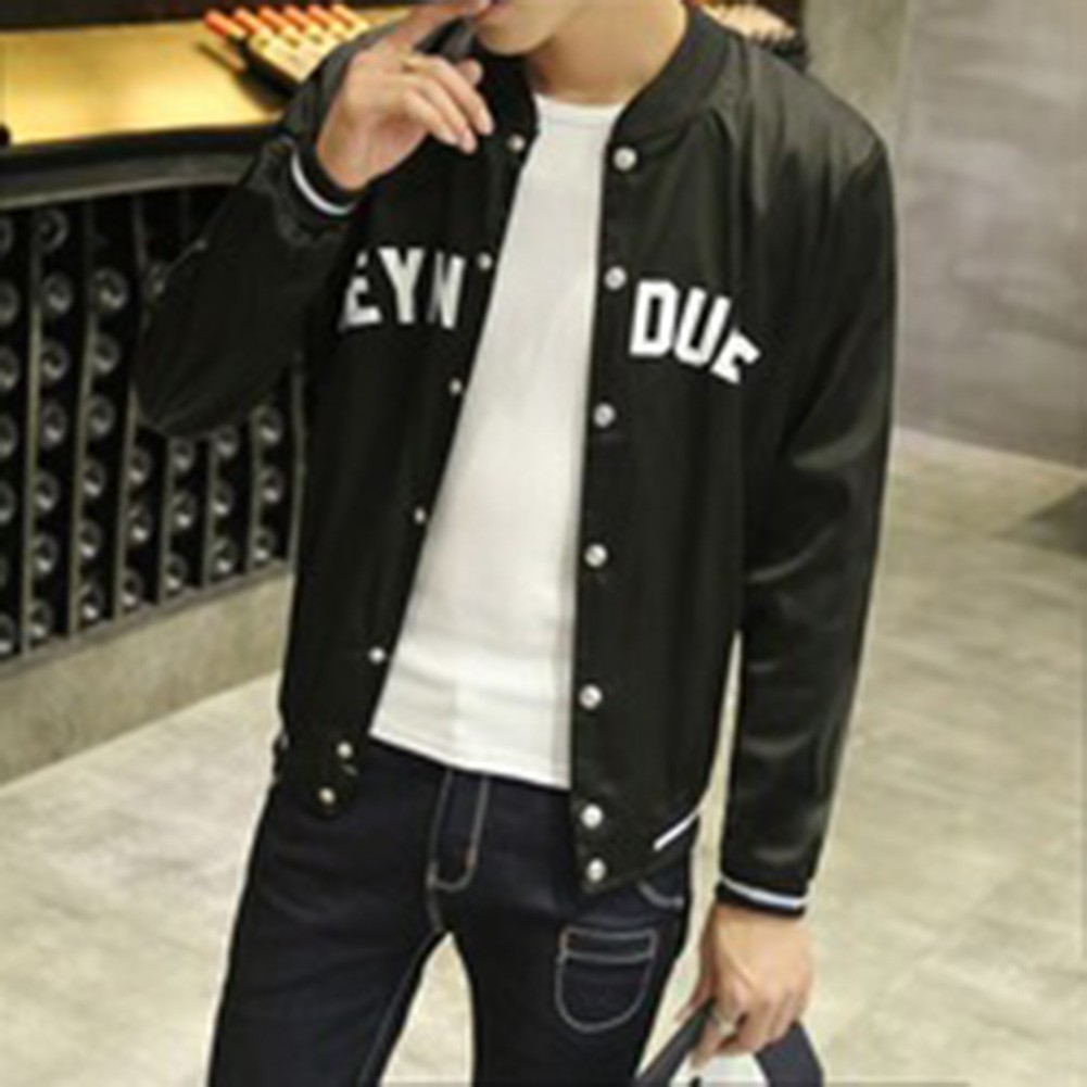 Korean Style Baseball Jacket for Men Slim Fit Letter Print Casual Wear - Picture 11 of 14