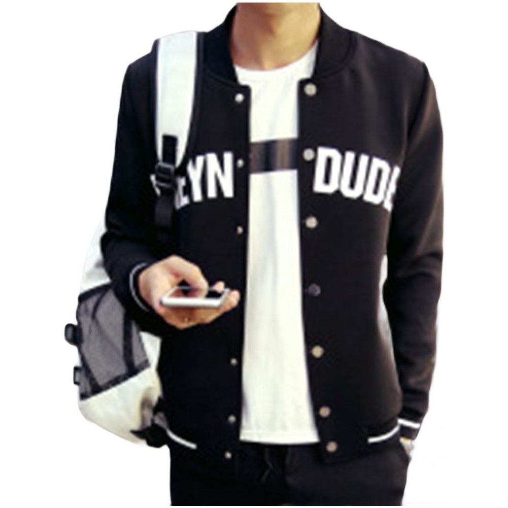 Korean Style Baseball Jacket for Men Slim Fit Letter Print Casual Wear - Picture 10 of 14