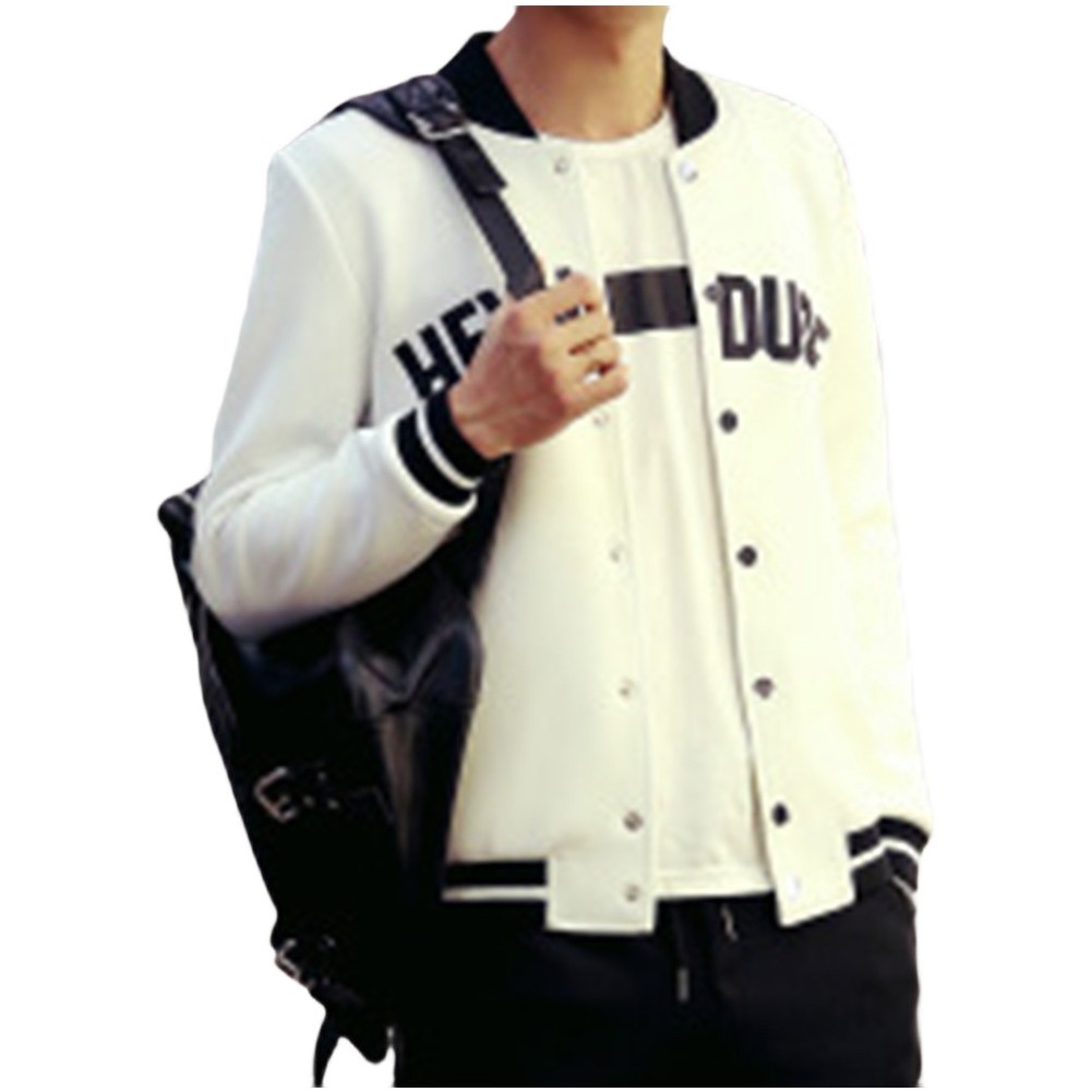 Korean Style Baseball Jacket for Men Slim Fit Letter Print Casual Wear - Picture 13 of 14