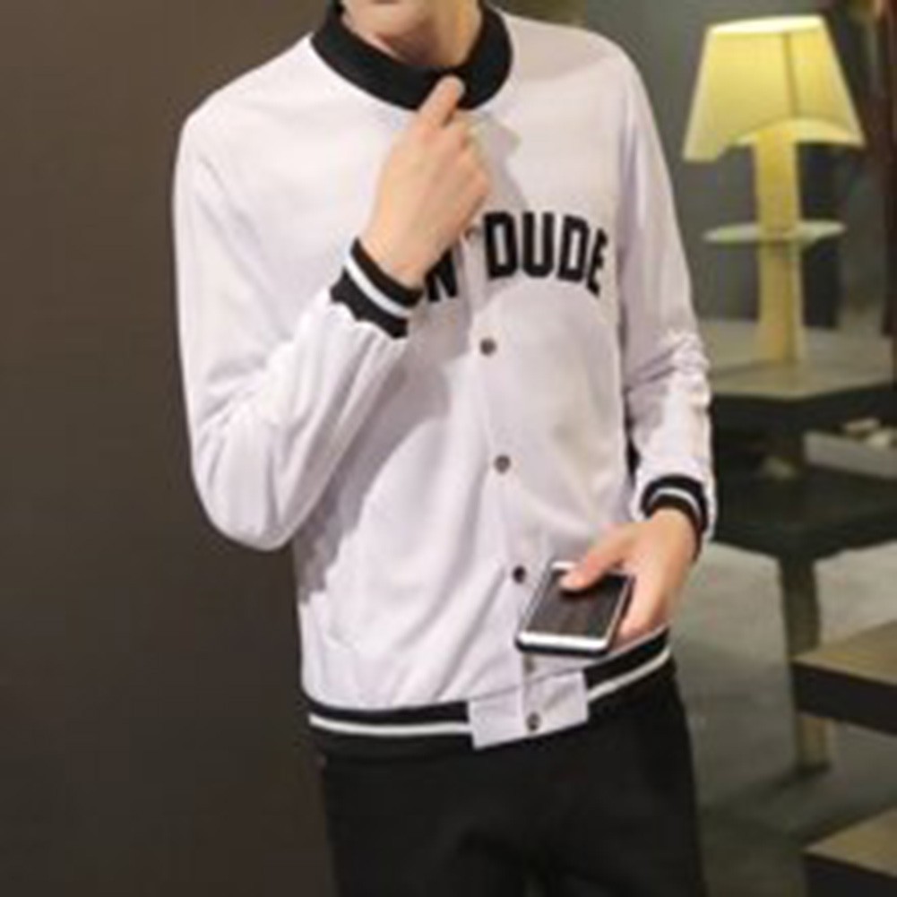 Korean Style Baseball Jacket for Men Slim Fit Letter Print Casual Wear - Picture 14 of 14