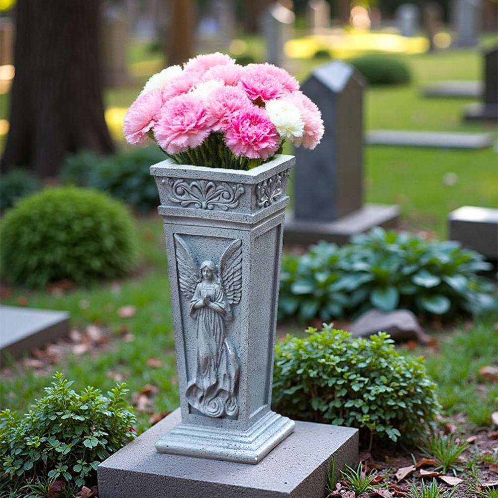 Stabile Harz Friedhof Blumenvase mit Erdspieß für Gedenk- und Gartendekoration
