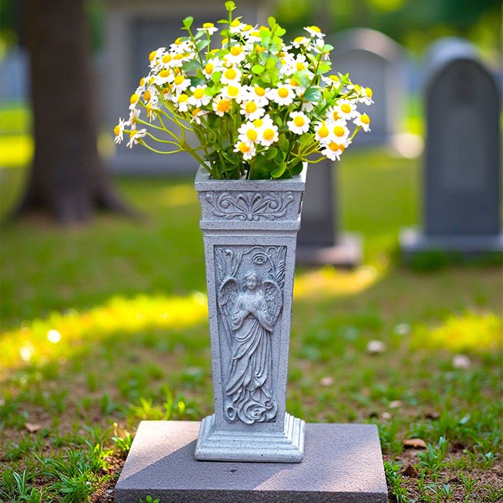 Stabile Harz Friedhof Blumenvase mit Erdspieß für Gedenk- und Gartendekoration