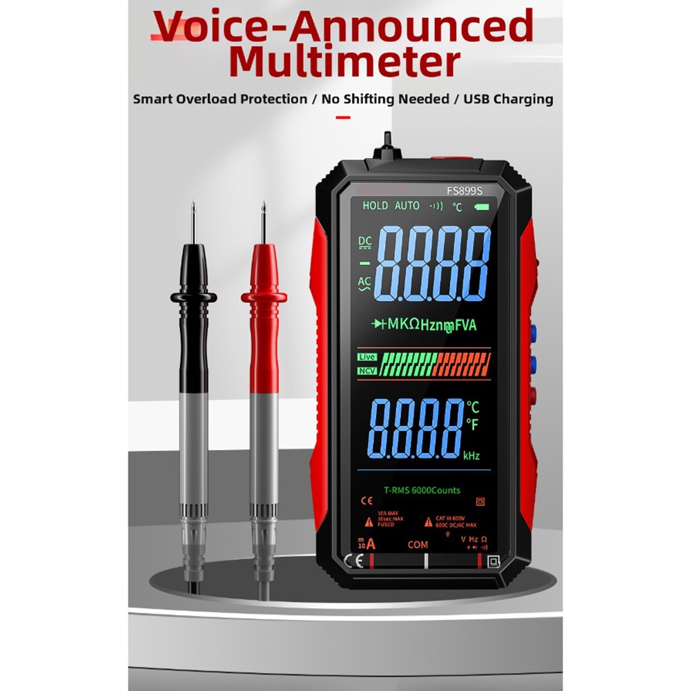Digital Multimeter FS899S with Auto Ranging and For Rechargeable Battery USB C