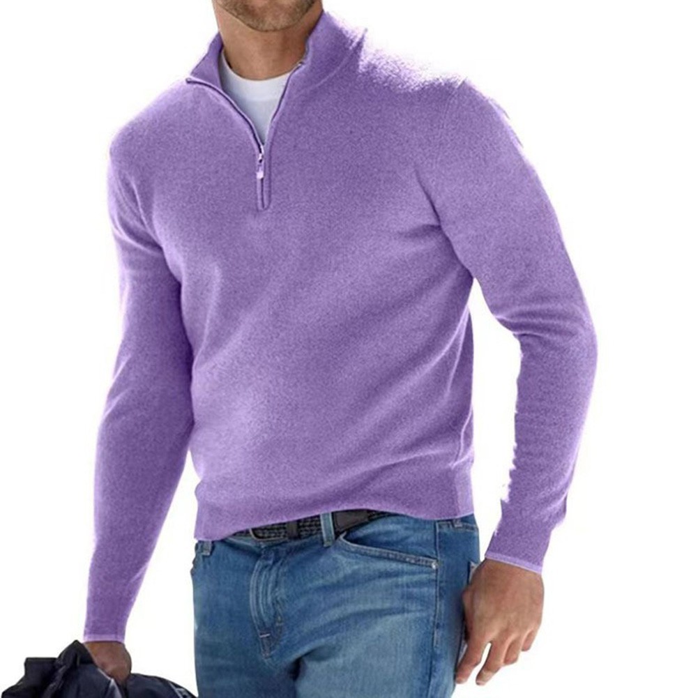 Einfarbiger lässiger Herrenpullover halber Reißverschluss schmale Passform Lan - Picture 13 of 16