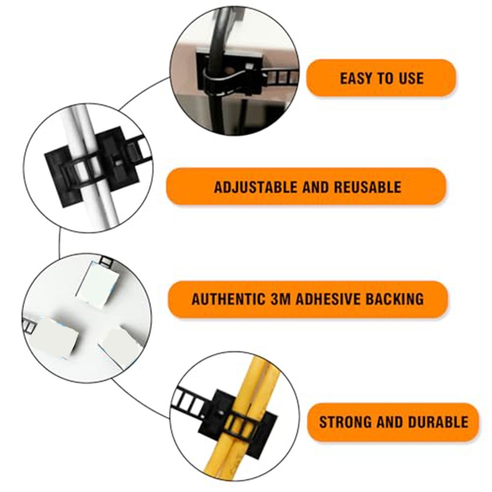 Reusable Adjustable Cable Clips and Ties with Strong Adhesion for Cable Control - Picture 29 of 34