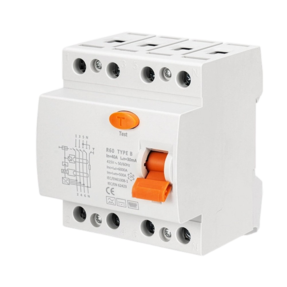 Type B 40A 63A Circuit Breaker 4Pin 30mA RCD for Three Phase Socket Systems