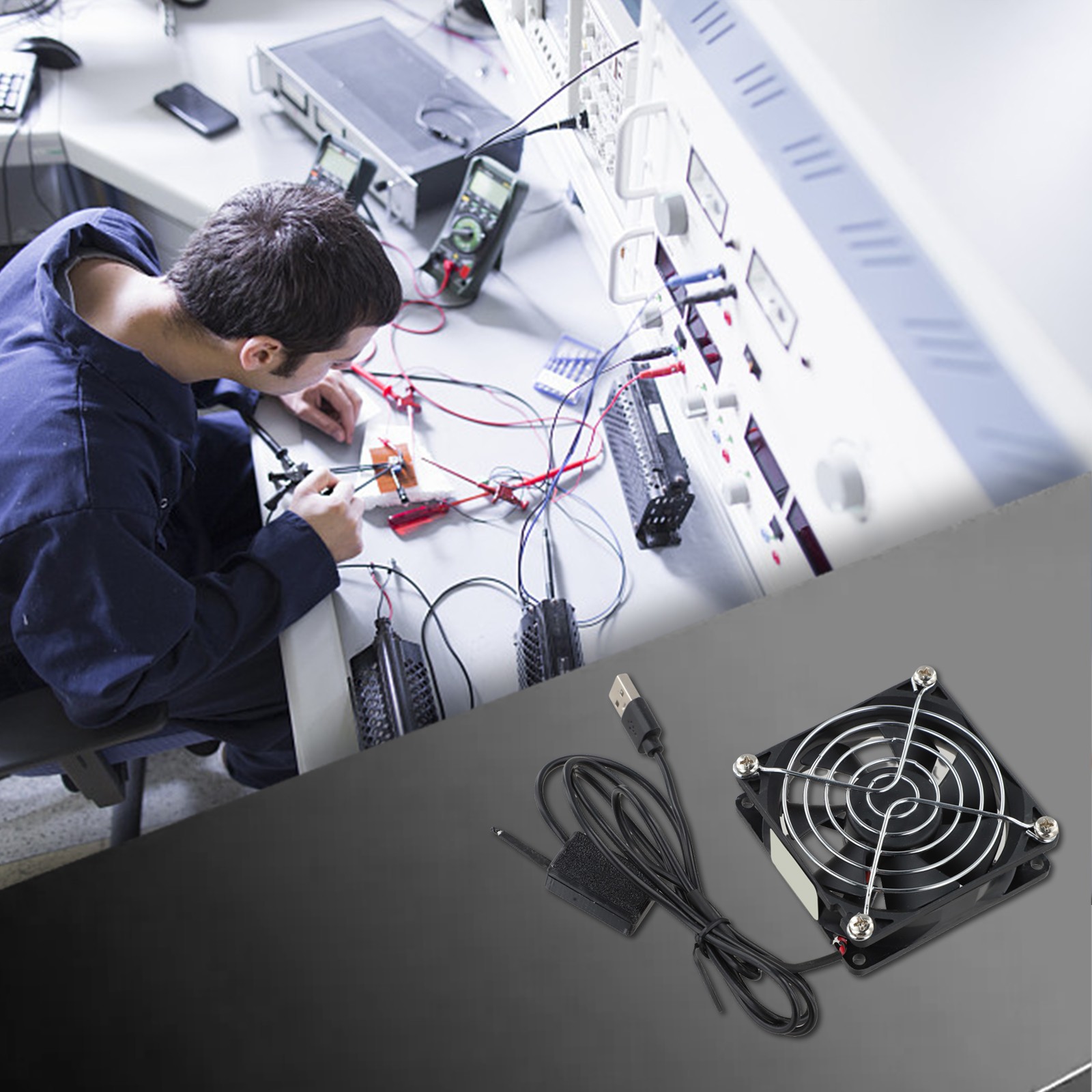 USB Powered 8cm Cooling Fan with Adjustable Thermostat for Electronics