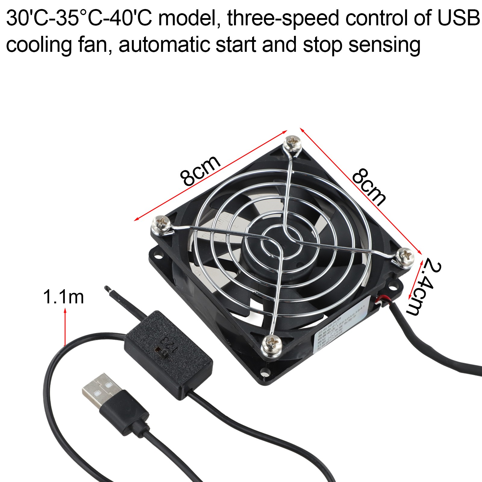 USB Powered 8cm Cooling Fan with Adjustable Thermostat for Electronics