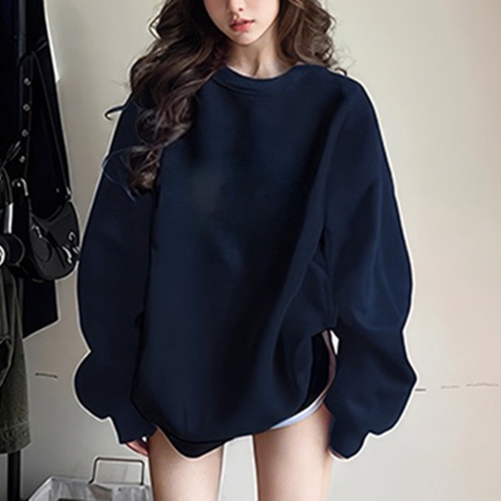 Women Solid Color Sweatshirt Long Sleeve Pullover Crew Neck Tops for Layering - Picture 12 of 20