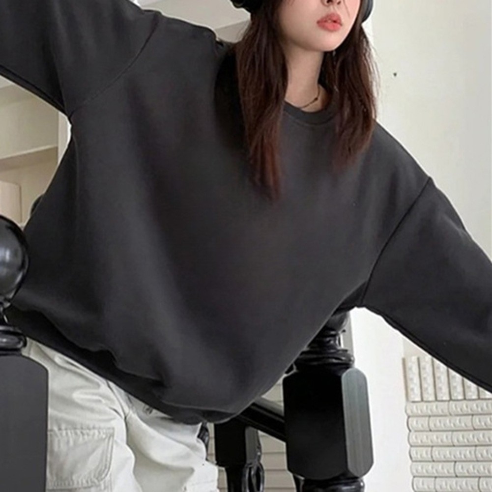 Women Solid Color Sweatshirt Long Sleeve Pullover Crew Neck Tops for Layering - Picture 15 of 20