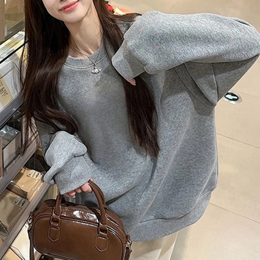 Women Solid Color Sweatshirt Long Sleeve Pullover Crew Neck Tops for Layering - Picture 18 of 20