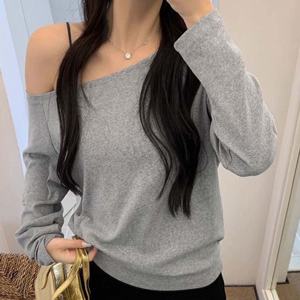 Long Sleeve Off Shoulder Casual Tshirt for Women Suitable for All Seasons - Picture 6 of 8