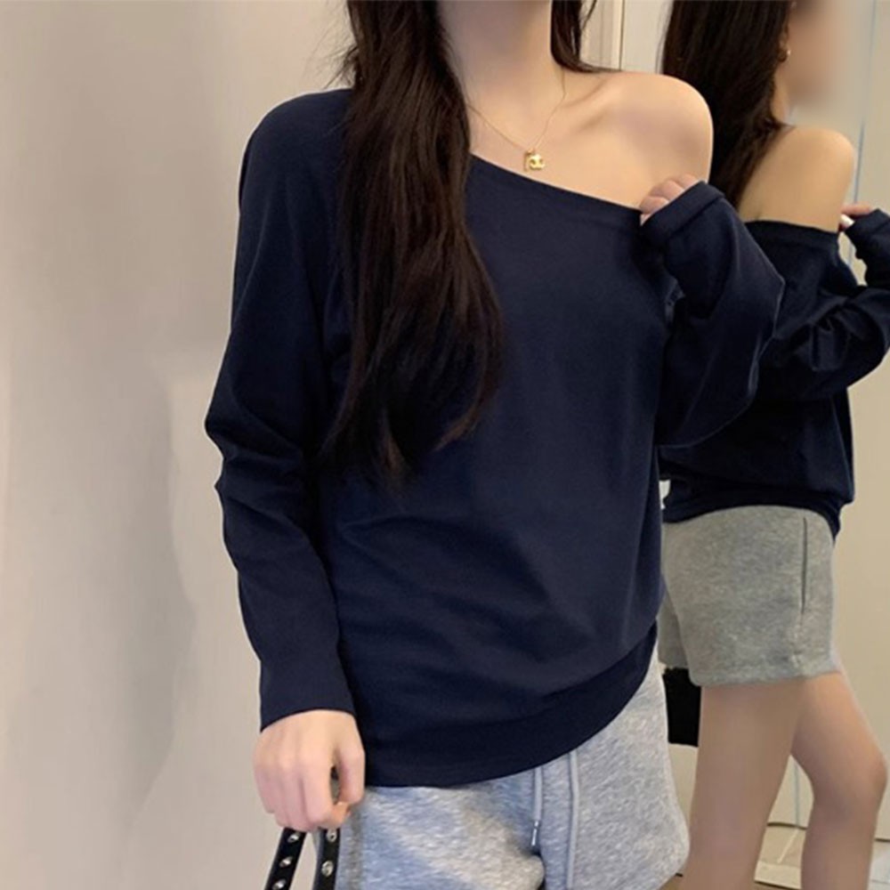 Long Sleeve Off Shoulder Casual Tshirt for Women Suitable for All Seasons - Picture 7 of 8