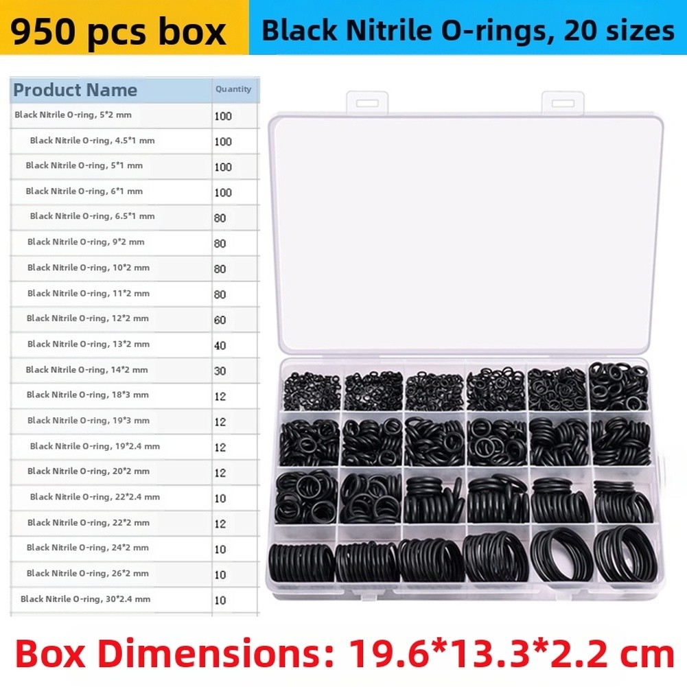 950pcs Nitrile Rubber O Ring Kit with 20 Sizes for Plumbing and Industrial Use
