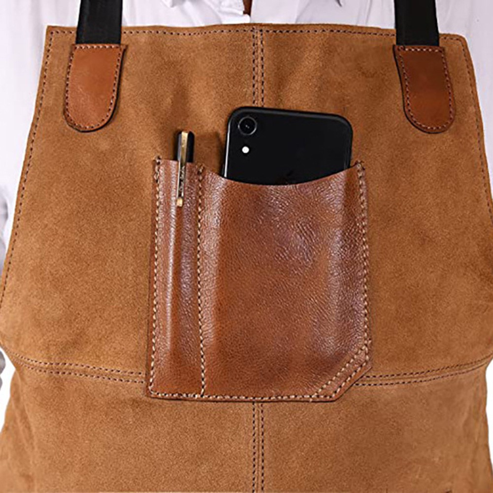 Adjustable doublesided fleece apron with PU leather contrast pockets for tools - Produktbild 2