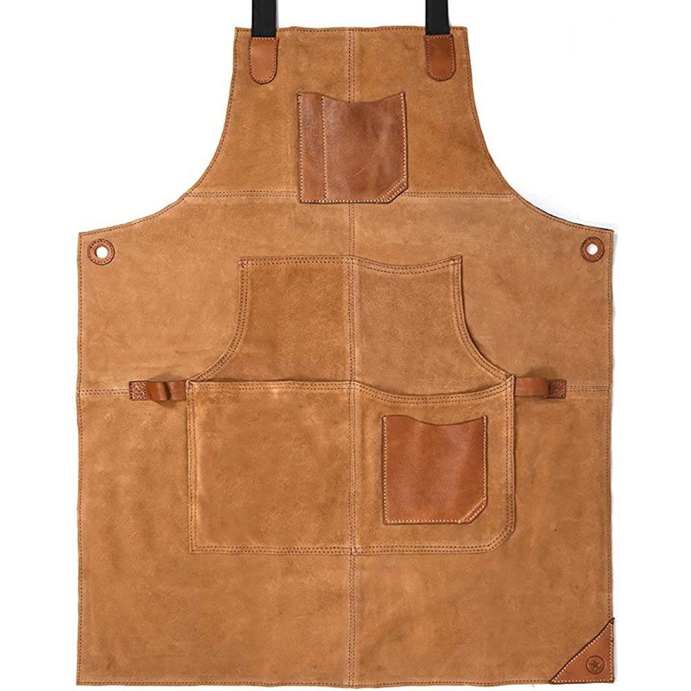 Adjustable doublesided fleece apron with PU leather contrast pockets for tools - Produktbild 3