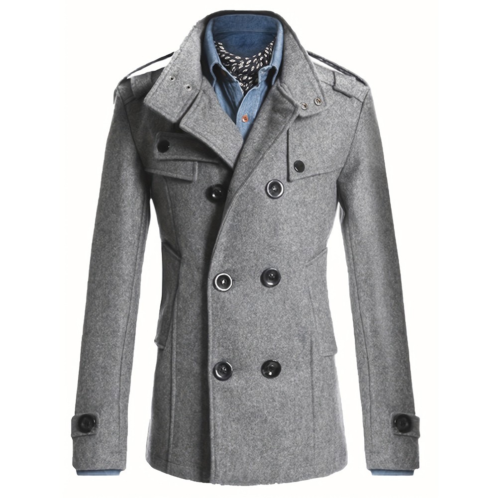 Cardigan uomo caldo doppiopetto cappotto finta lana manica lunga girocollo - Foto 12 di 18