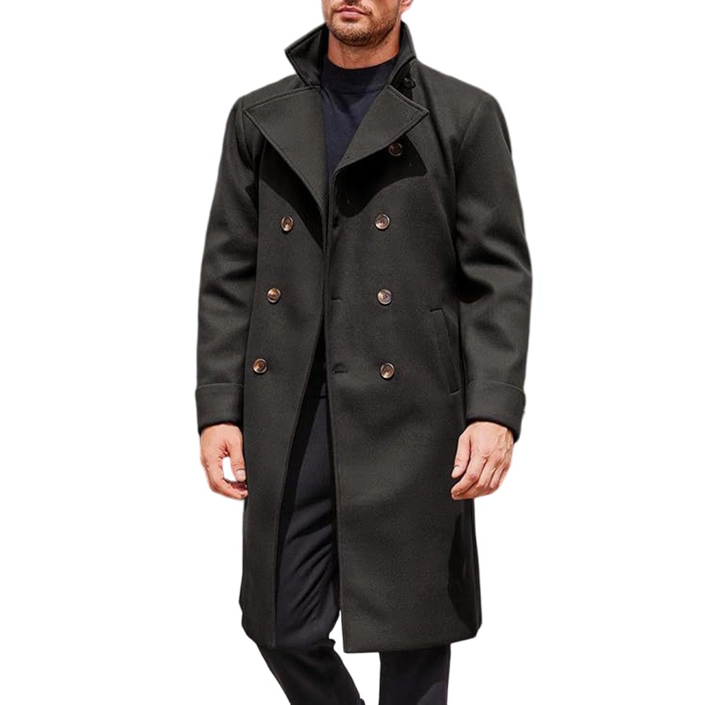 Herren Zweireihige Business Trench Jacke Mittellang Kunst Wolle Mantel Freizeit - Bild 23 von 25