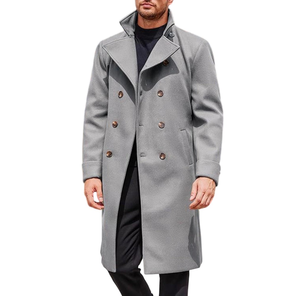 Herren Zweireihige Business Trench Jacke Mittellang Kunst Wolle Mantel Freizeit - Bild 18 von 25