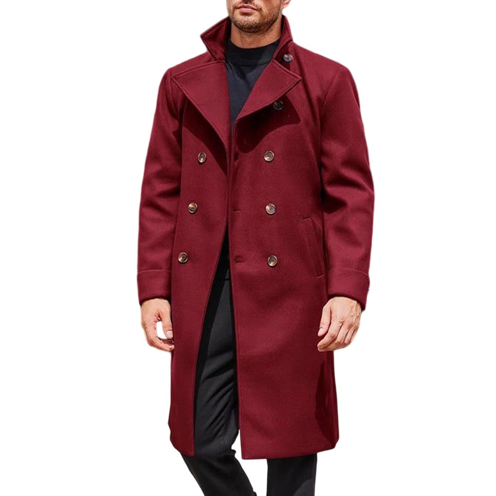 Herren Zweireihige Business Trench Jacke Mittellang Kunst Wolle Mantel Freizeit - Bild 12 von 25