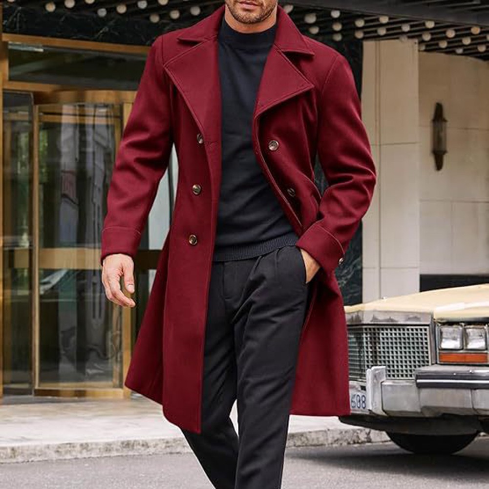 Herren Zweireihige Business Trench Jacke Mittellang Kunst Wolle Mantel Freizeit - Bild 14 von 25