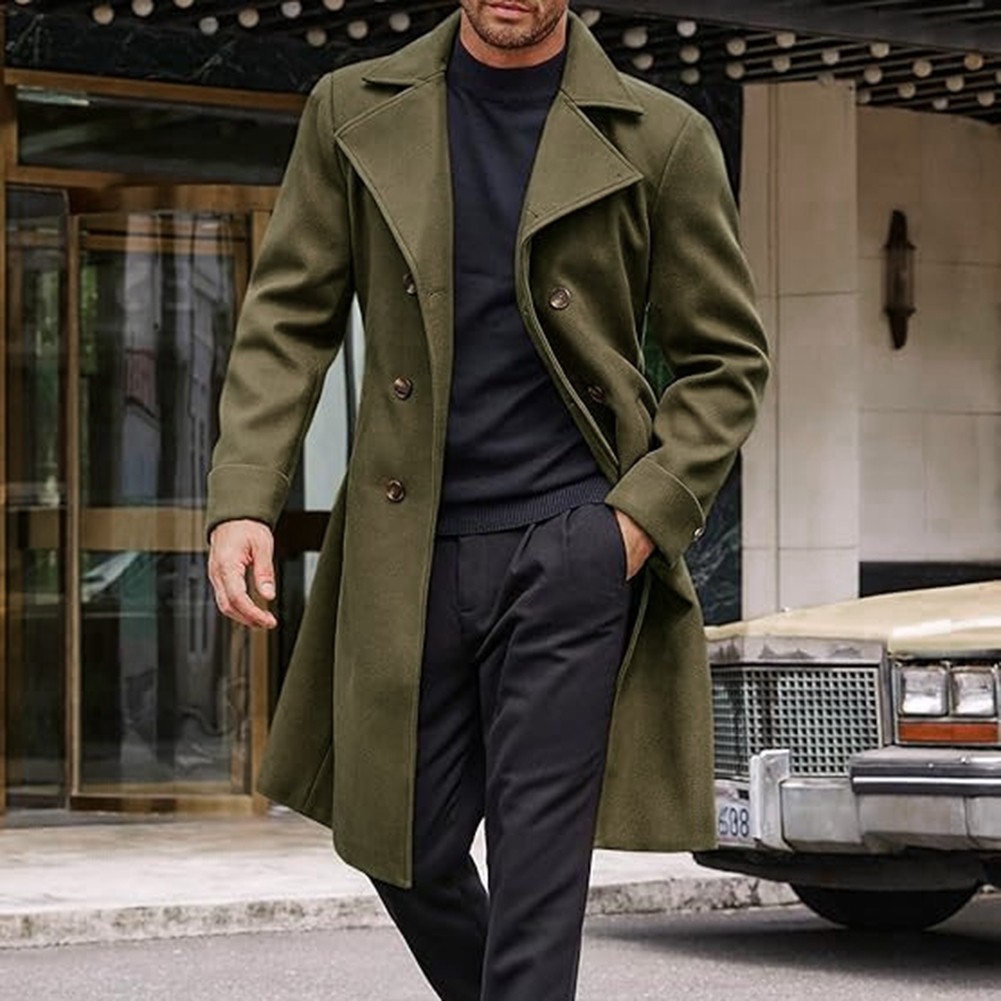 Herren Zweireihige Business Trench Jacke Mittellang Kunst Wolle Mantel Freizeit - Bild 20 von 25