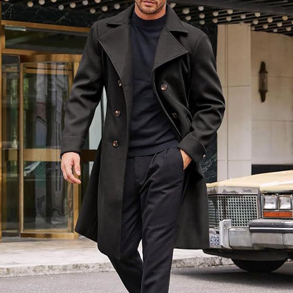 Herren Zweireihige Business Trench Jacke Mittellang Kunst Wolle Mantel Freizeit - Bild 24 von 25
