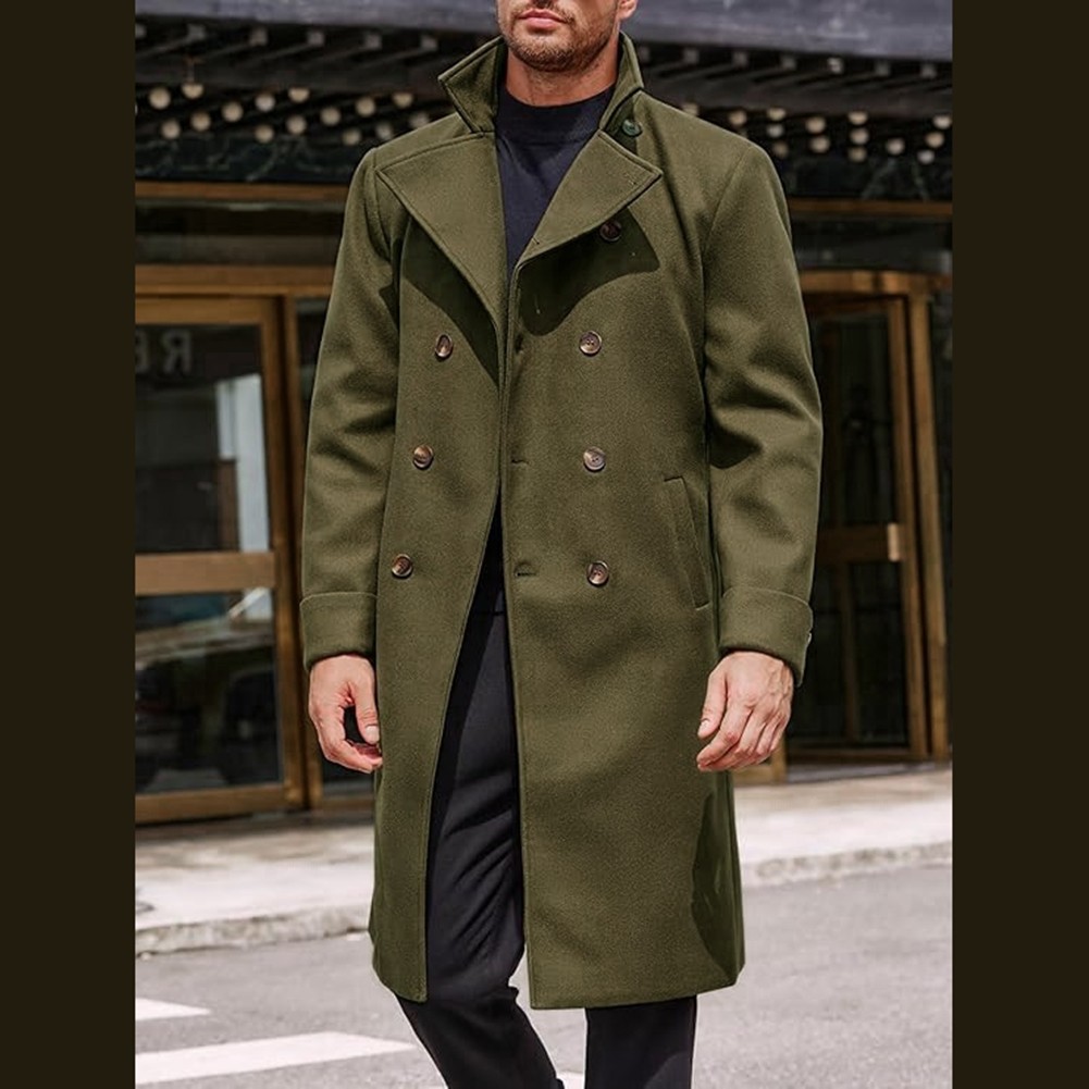 Herren Zweireihige Business Trench Jacke Mittellang Kunst Wolle Mantel Freizeit - Bild 19 von 25