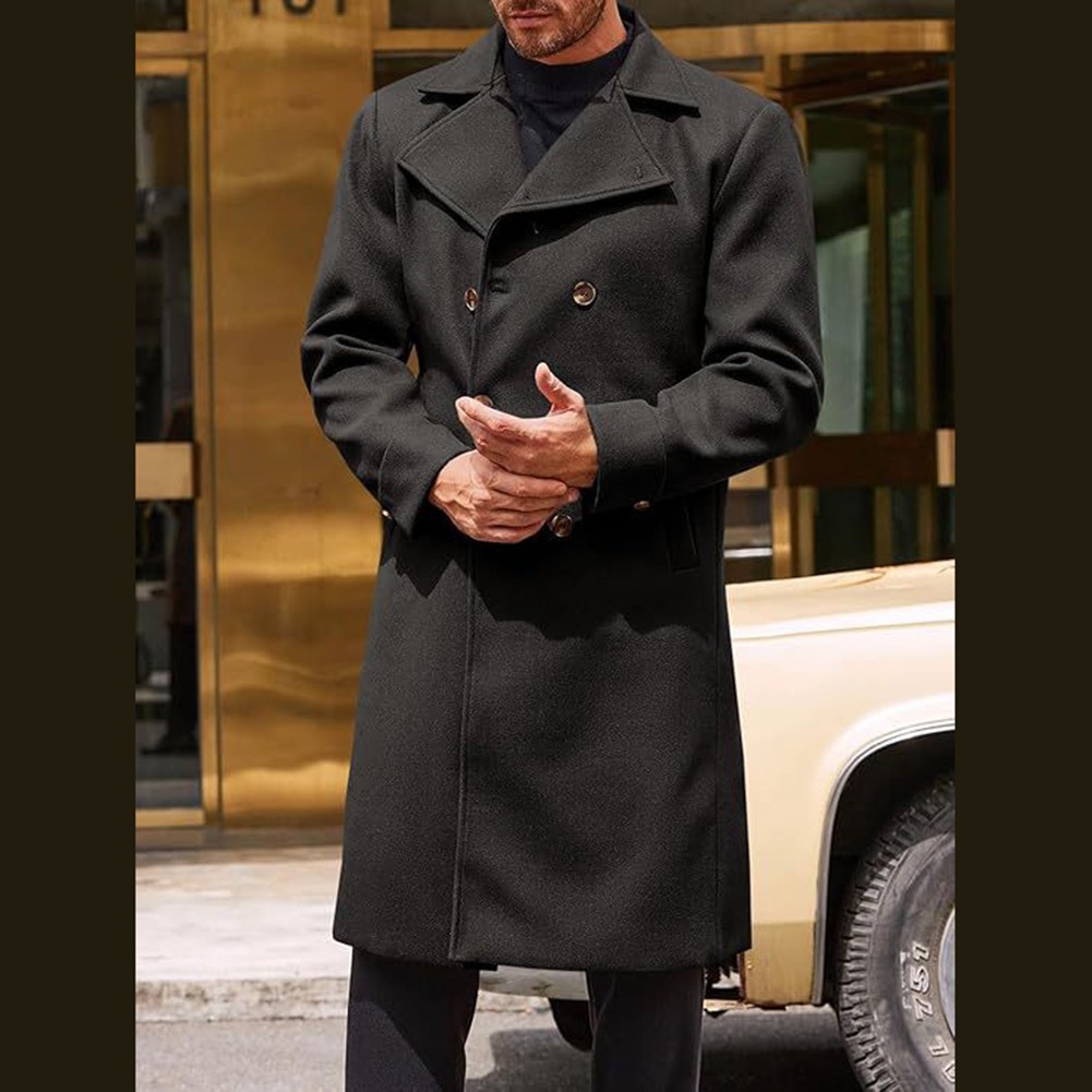 Herren Zweireihige Business Trench Jacke Mittellang Kunst Wolle Mantel Freizeit - Bild 25 von 25