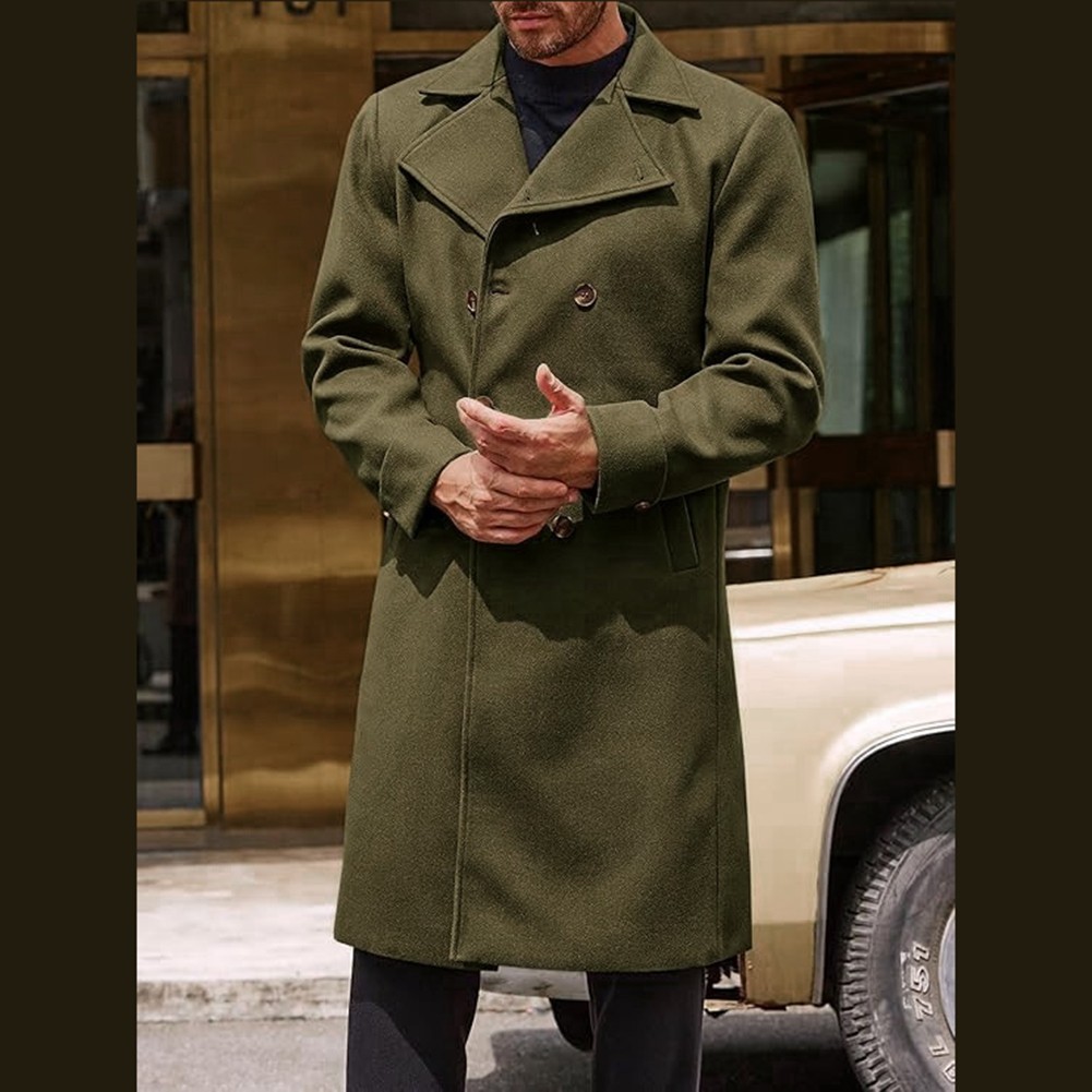 Herren Zweireihige Business Trench Jacke Mittellang Kunst Wolle Mantel Freizeit - Bild 21 von 25