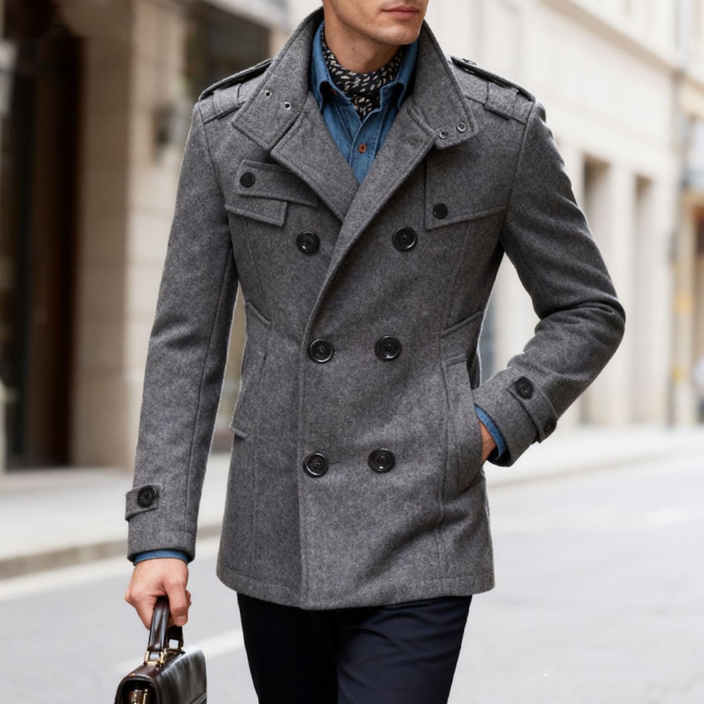 Business Style Coat Double Breasted Jacket 5% Spandex Long Sleeve