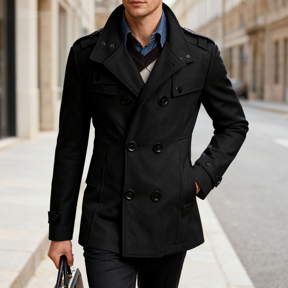 ジャケット・アウター DOUBLELAPELED DOUBLE BREASTED COAT Double Breasted Jacket 5% Spandex 95% Polyester Long Sleeve