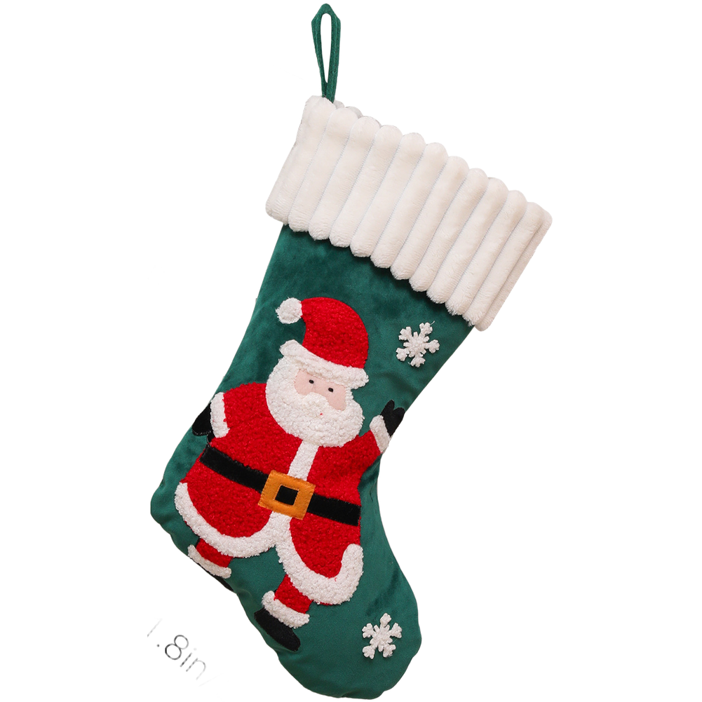 Large Cloth Christmas Stocking Ornament 37x26 cm with Classic Holiday Motifs - Picture 7 of 8