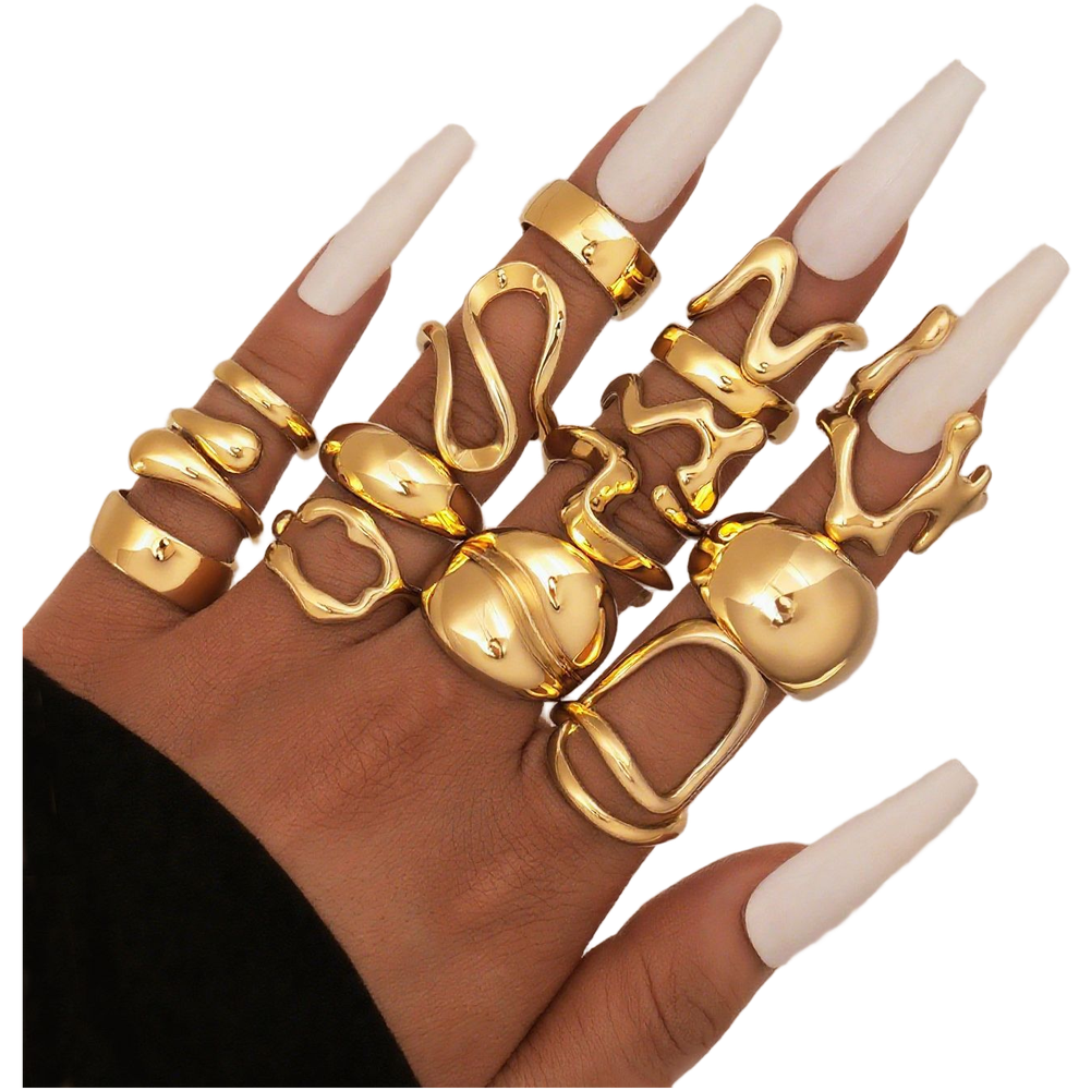 15 Piece FOR MOLTEN Stackable Knuckle Ring Set Geometric Alloy Rings for Women - Picture 10 of 17
