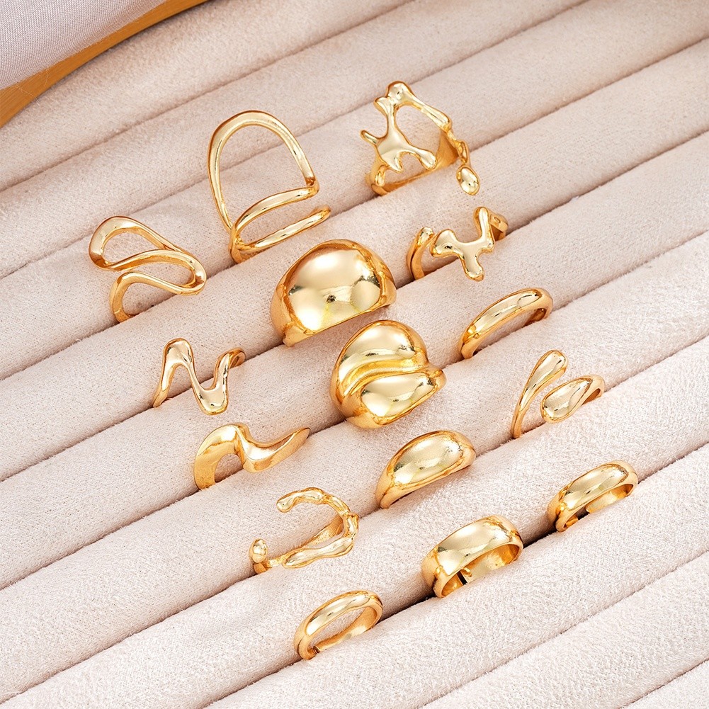 15 Piece FOR MOLTEN Stackable Knuckle Ring Set Geometric Alloy Rings for Women - Picture 13 of 17