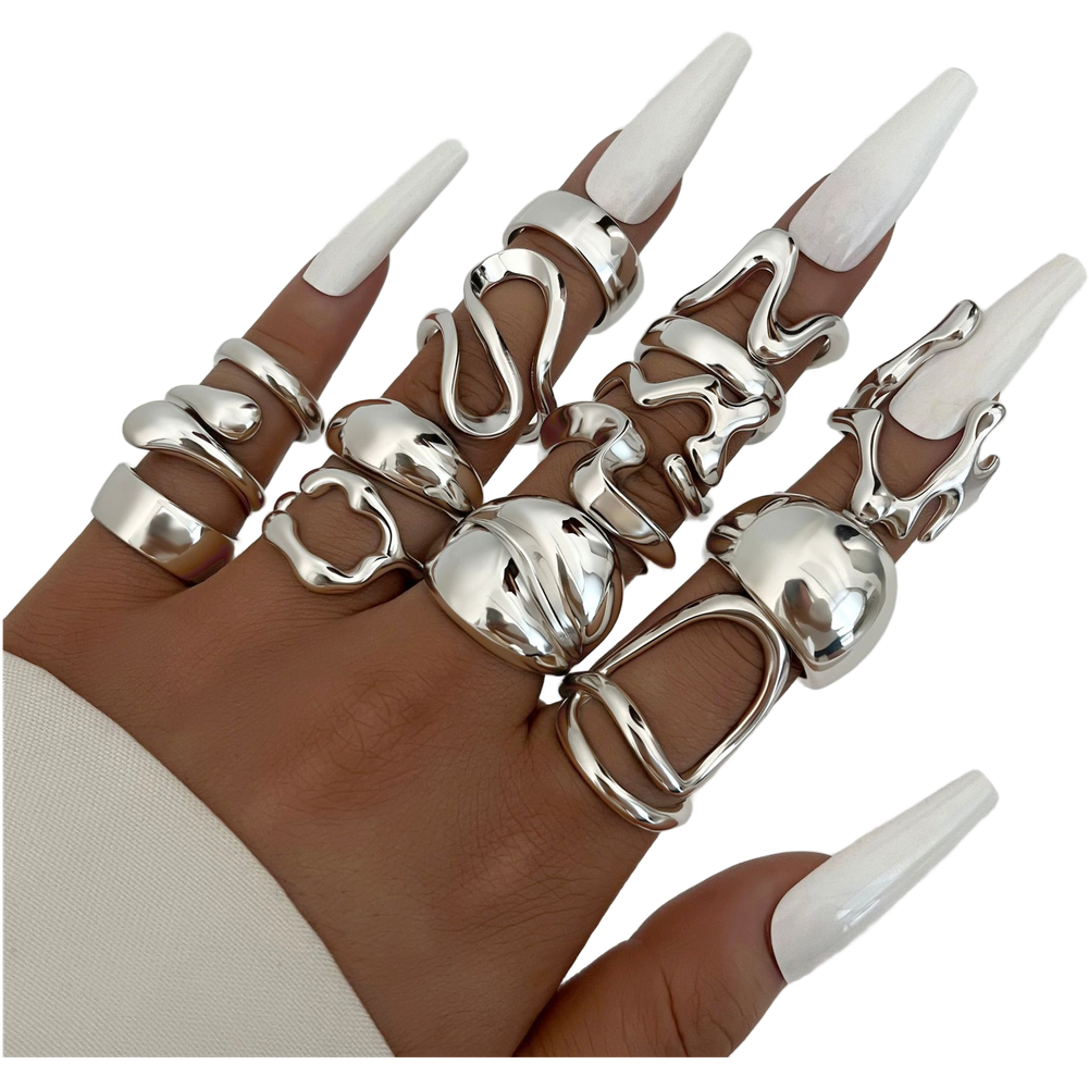 15 Piece FOR MOLTEN Stackable Knuckle Ring Set Geometric Alloy Rings for Women - Picture 14 of 17