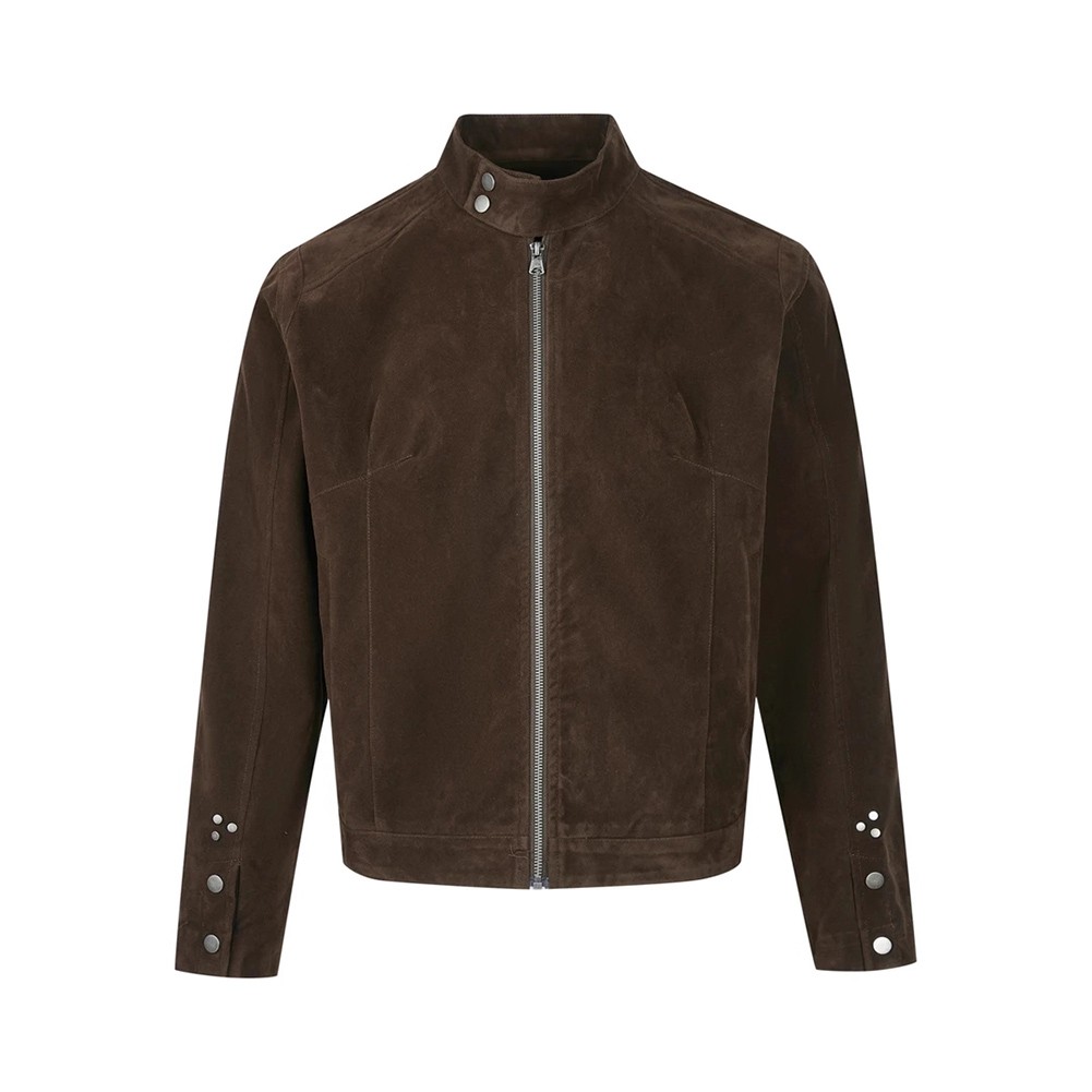 Men Loose Fit Faux Suede Cardigan Jacket For American Vintage Stand Collar - Picture 13 of 36