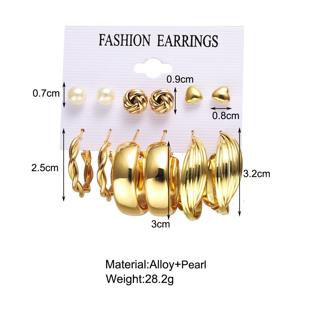 Orecchini oro moda set 6 pezzi geometrici stile punk metallo per donna - Foto 7 di 10