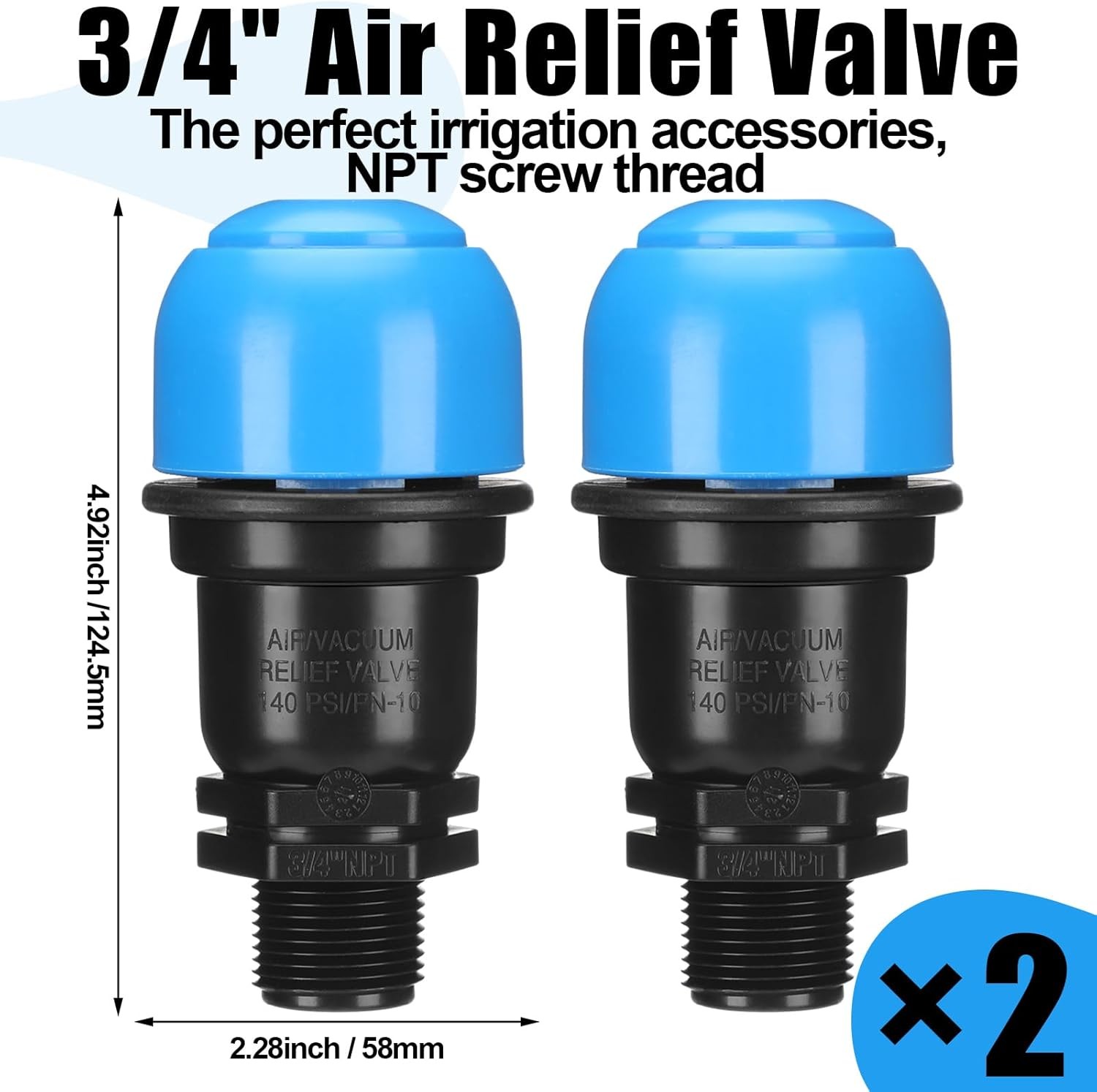 2 Pack 34 Inch Air Release Valve for Irrigation and Drainage Applications