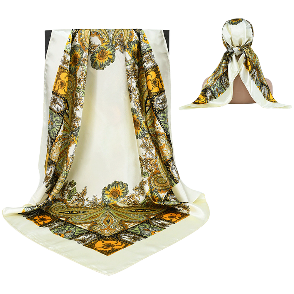 Retro Paisley Pattern Satin Silk Scarf Womens Headscarf Neck Wrap 90 by 90 cm