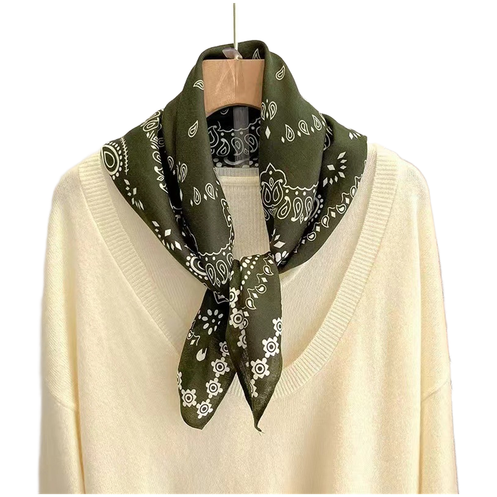 Green Cotton Linen Scarf 70x70cm Autumn Shawl Wrap Neck Warmer with Embroidery - Picture 10 of 26