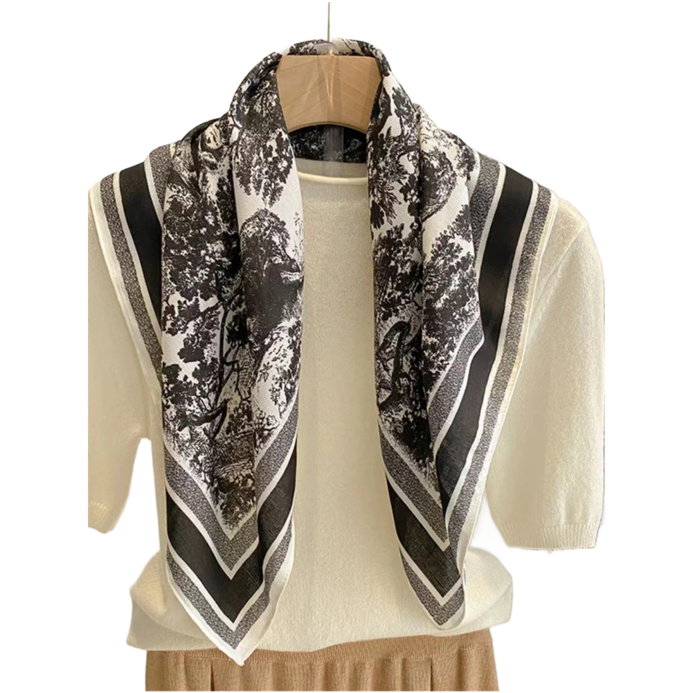 Green Cotton Linen Scarf 70x70cm Autumn Shawl Wrap Neck Warmer with Embroidery - Picture 20 of 26
