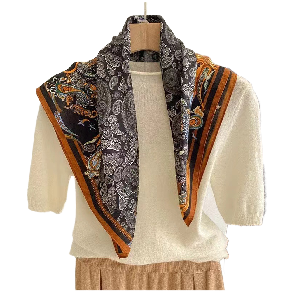 Green Cotton Linen Scarf 70x70cm Autumn Shawl Wrap Neck Warmer with Embroidery - Picture 22 of 26