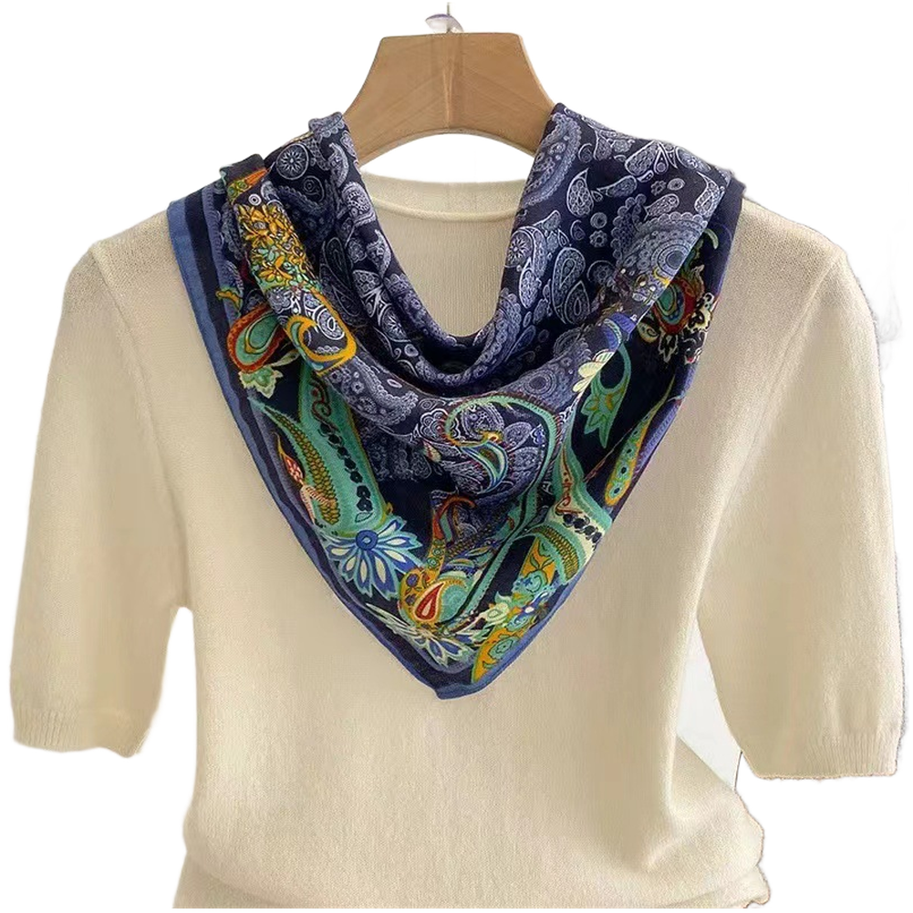 Green Cotton Linen Scarf 70x70cm Autumn Shawl Wrap Neck Warmer with Embroidery - Picture 24 of 26