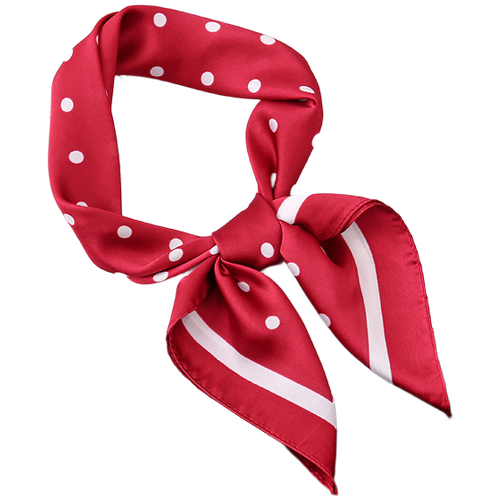 Retro Red Polka Dot Scarf Womens Square Silk Necktie Fashion Accessory - Picture 11 of 17
