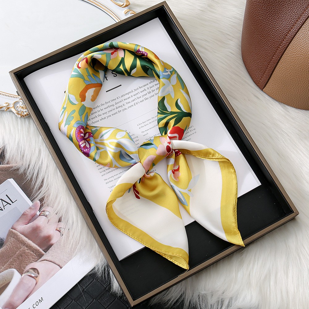 Lightweight Spring Floral Print Scarf Square 70x70 CM Polyester Twill Fabric - Picture 9 of 14