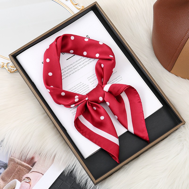 Retro Red Polka Dot Scarf Womens Square Silk Necktie Fashion Accessory - Picture 10 of 17