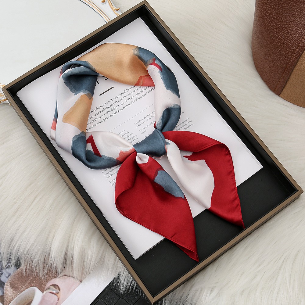 Simulation Silk Scarf 70x70cm with Floral Print Square Neckerchief For Women - Picture 9 of 14