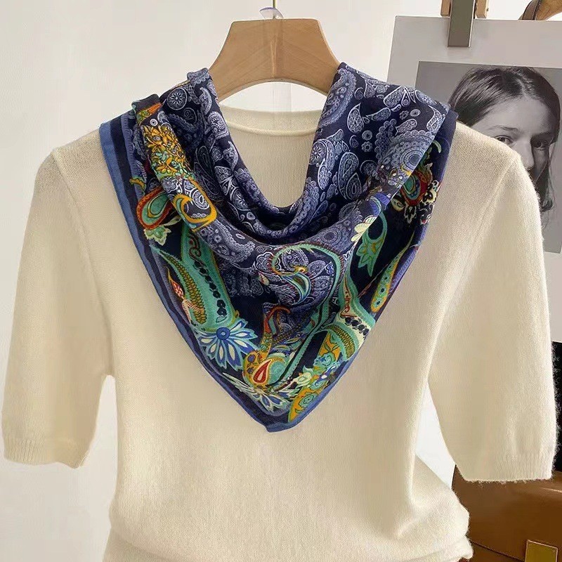 Green Cotton Linen Scarf 70x70cm Autumn Shawl Wrap Neck Warmer with Embroidery - Picture 23 of 26