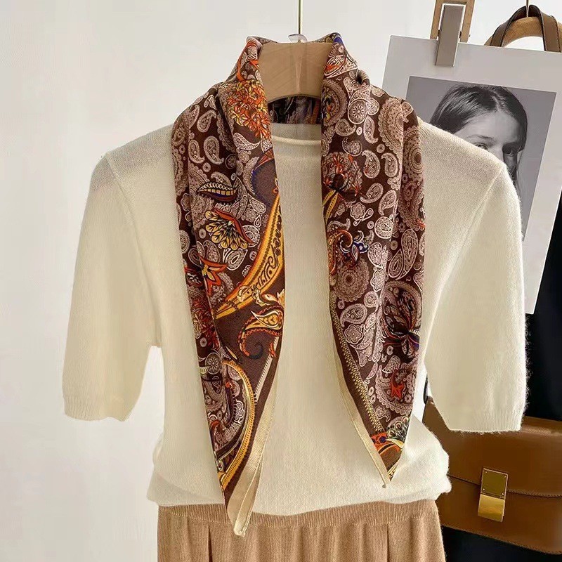 Green Cotton Linen Scarf 70x70cm Autumn Shawl Wrap Neck Warmer with Embroidery - Picture 25 of 26